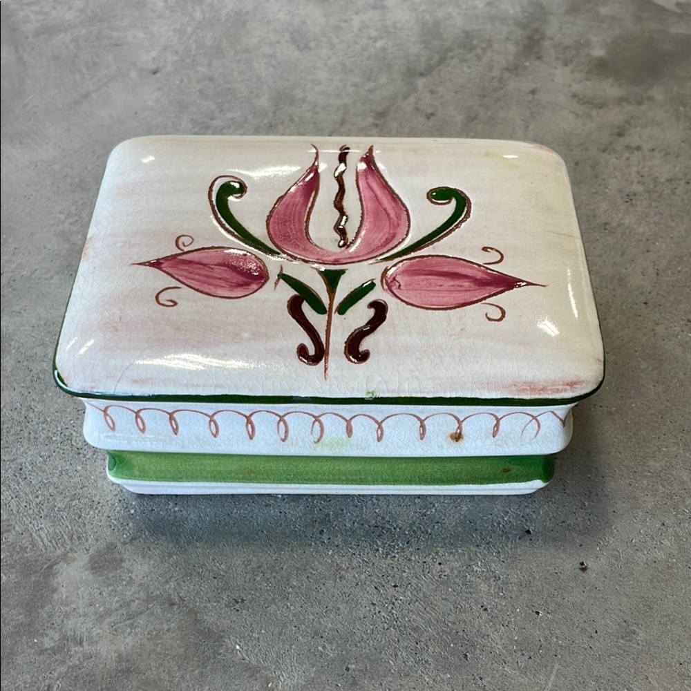 Vintage Stangl Pottery Terra Rose Trinket Box Cigarette‎ Tobacciana Tulip